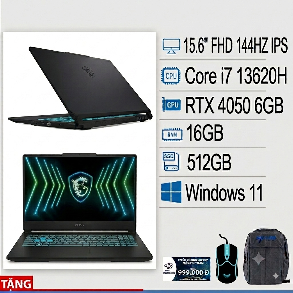 Laptop MSI Cyborg 15 Black Edition A13VEO-2608VN (I7-13620H/16GB/512GB PCIE/VGA RTX4050 6GB /15.6 FHD 144HZ/WIN11)