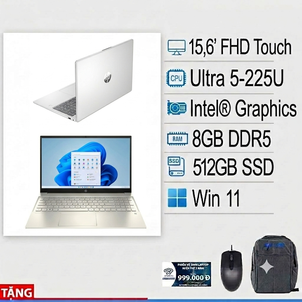 Laptop HP 15-fd0250wm D4JK5UA (Ultra 5-225U/ 512GB/ 8GB/15.6inch FHD/ Touch/ Win 11/ Natural Silver)