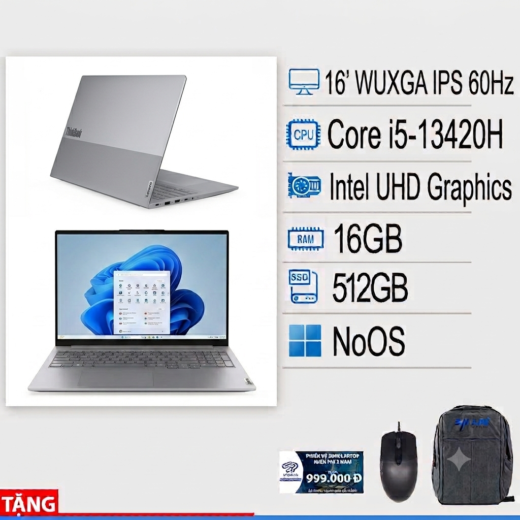 Laptop Lenovo ThinkBook 16 G9 IRL 21US008DVA (Intel Core i5-13420H/ Intel UHD/ 16 inch WUXGA IPS 60Hz/ 16GB/ 512GB/ NoOS/ Xám)
