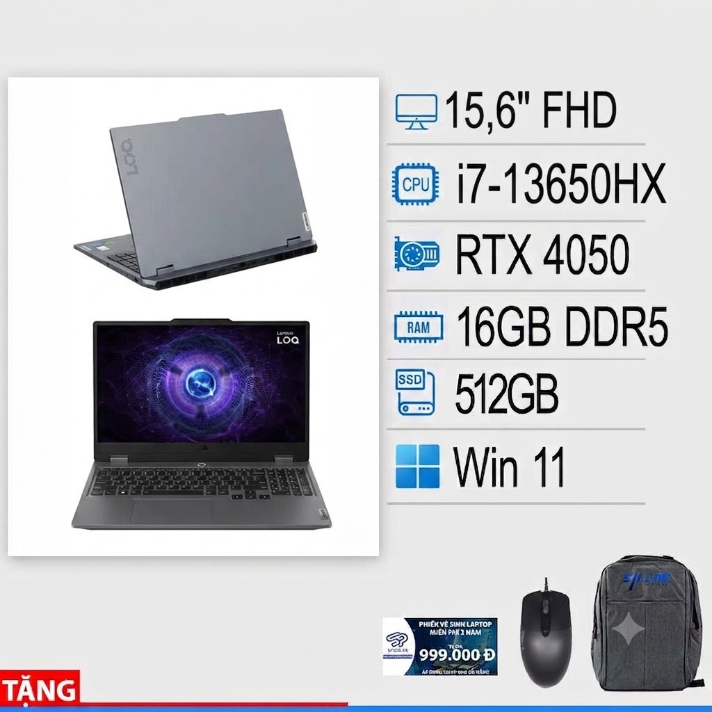 Laptop Lenovo LOQ 15IRX9 (Intel Core i7-13650HX/ 16GB D5/ 512GB/ RTX 4050 6GB/ 15.6 inch FHD/ Win 11/ Xám/ NK )