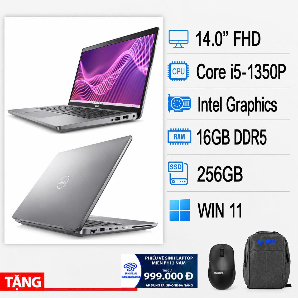 Laptop Dell Latitude 5440 (Core i5-1350P, 16GB RAM, 256GB SSD, 14 Inch FHD, Win11 , Xám )