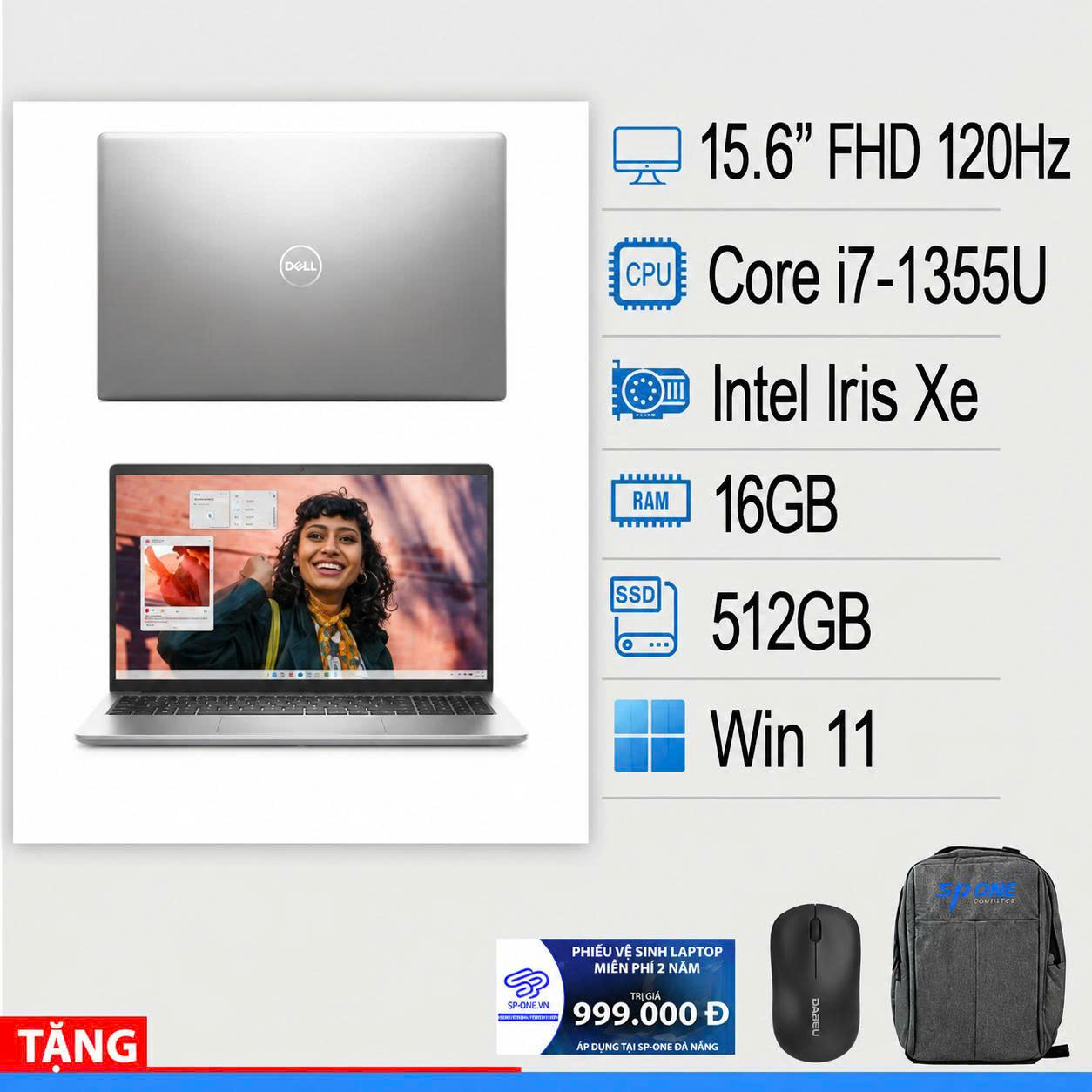 Laptop Dell Inspiron 15 3530  – N5I7216W1 (i7-1355U/ 16GB/ 512GB SSD/ 15.6″ FHD 120Hz/ Win 11/ Bạc)