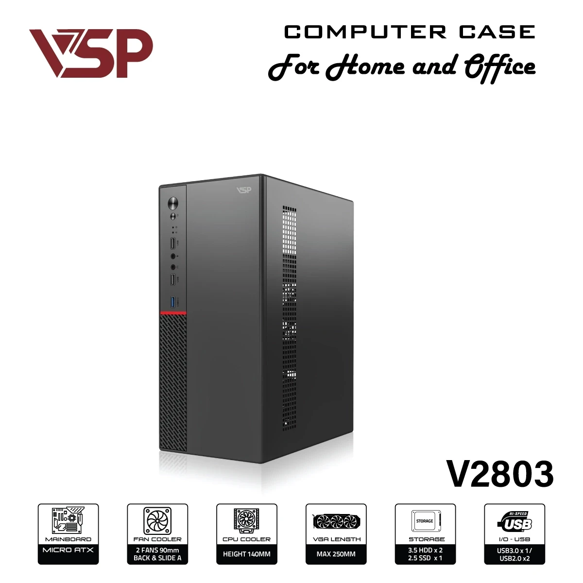 VỎ CASE MÁY TÍNH VSP V2803 (Có USB 3.0) - BLACK