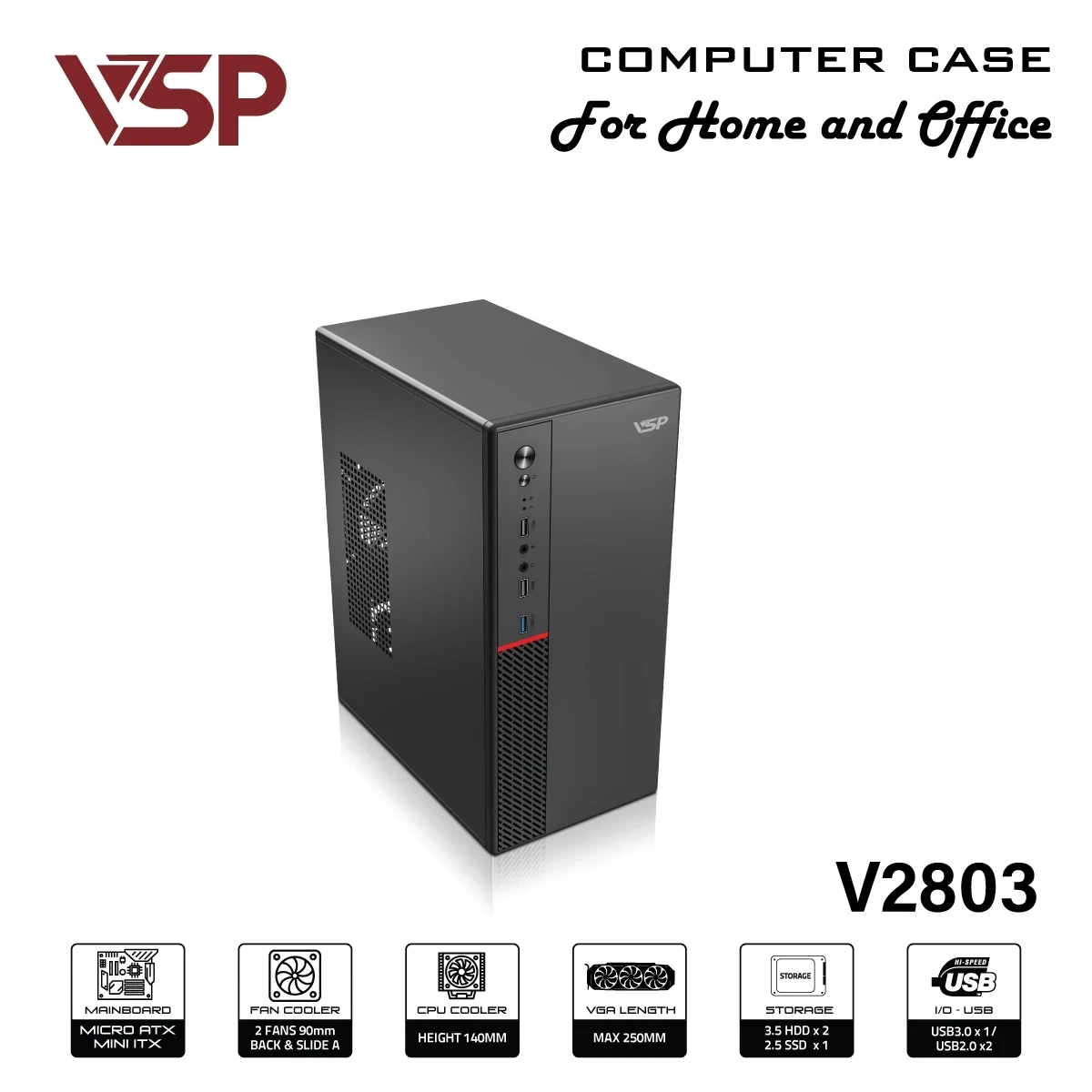 VỎ CASE MÁY TÍNH VSP V2803 (Có USB 3.0) - BLACK